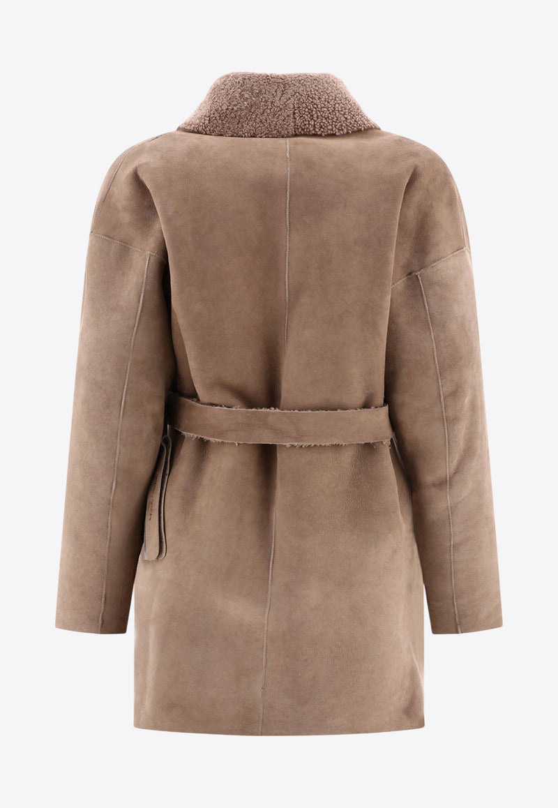 Salvatore Santoro Shearling-Trimmed Suede Coat Sand 45073-DSAND_58748