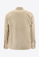 Tagliatore Wayne Long-Sleeved Suede Overshirts Beige WAYNECHE24-0124E237_64760