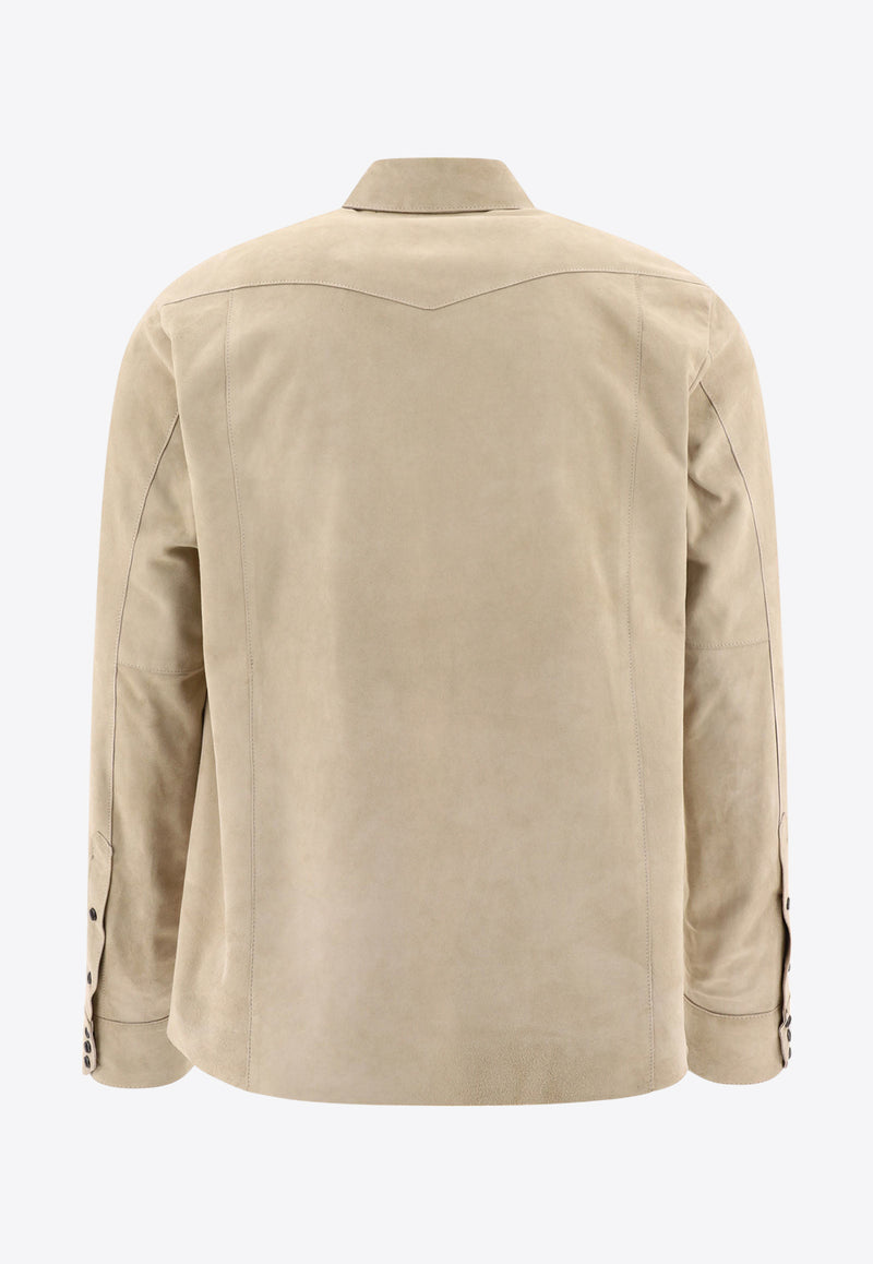Tagliatore Wayne Long-Sleeved Suede Overshirts Beige WAYNECHE24-0124E237_64760