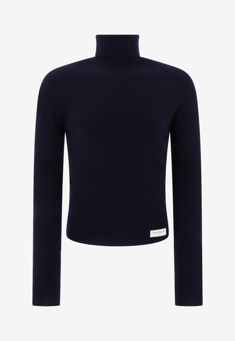 Balmain Logo Patch High-Neck Sweater Blue DH1KH017KE936AE_68573