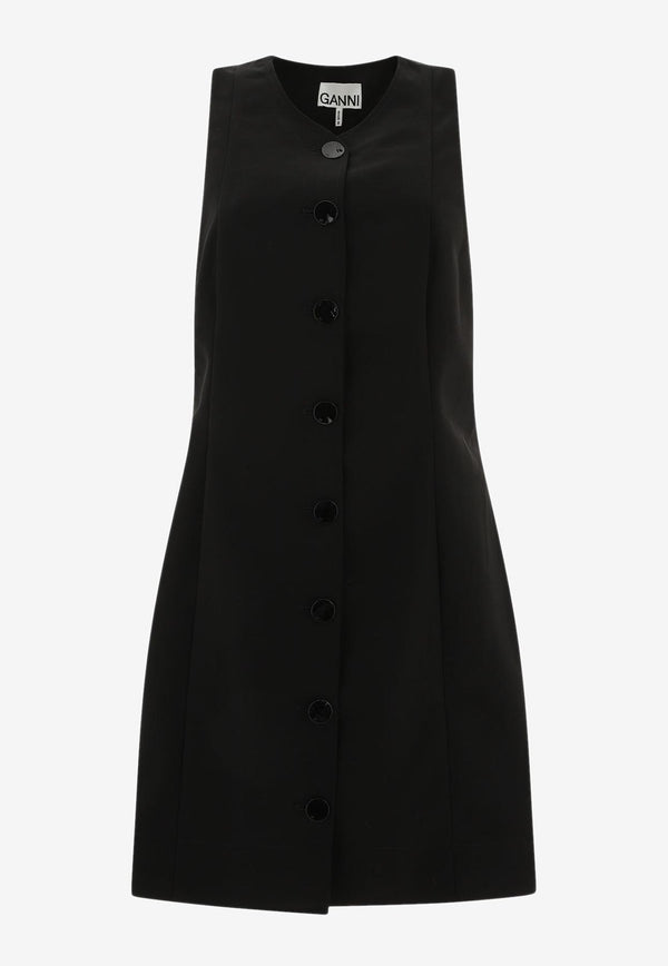 GANNI Twill Mini Buttoned Dress Black F9224099_69315