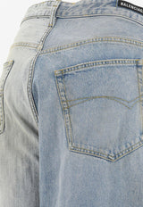 Balenciaga Fifty-Fifty Wide-Leg Jeans  Blue 793766TQW752664_69438
