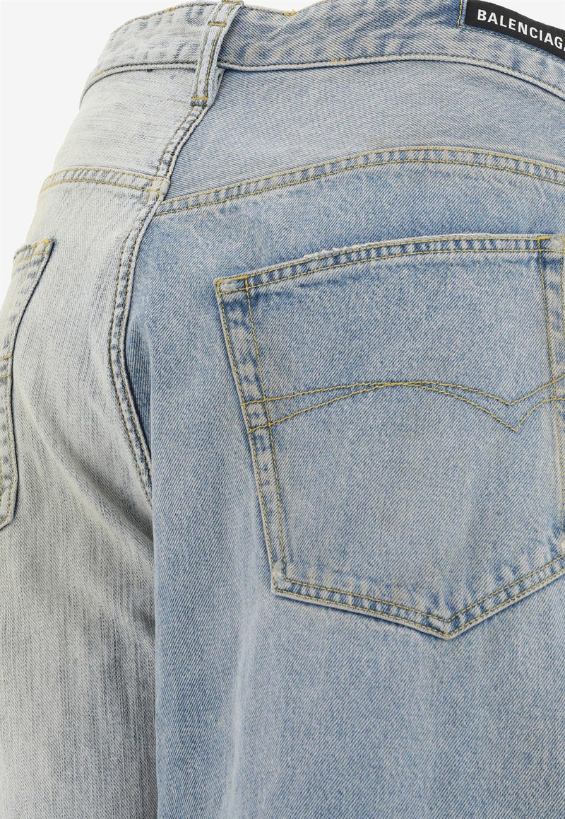 Balenciaga Fifty-Fifty Wide-Leg Jeans  Blue 793766TQW752664_69438