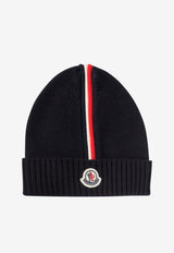 Moncler Kids Boys Logo Patch Wool Beanie Blue 3B00005-M1131742_70830