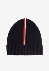 Moncler Kids Boys Logo Patch Wool Beanie Blue 3B00005-M1131742_70830