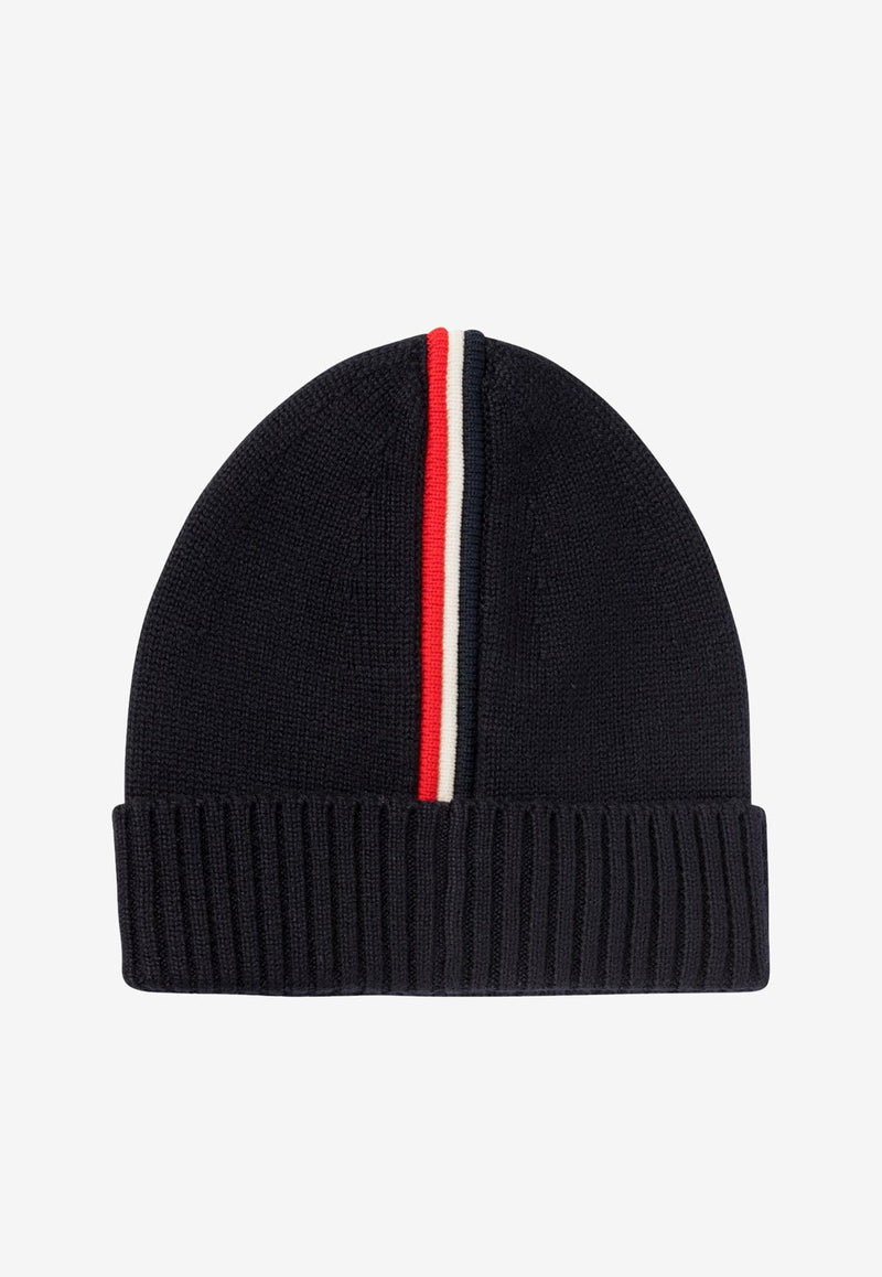 Moncler Kids Boys Logo Patch Wool Beanie Blue 3B00005-M1131742_70830
