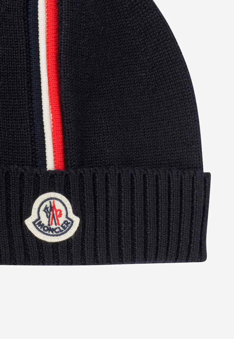 Moncler Kids Boys Logo Patch Wool Beanie Blue 3B00005-M1131742_70830