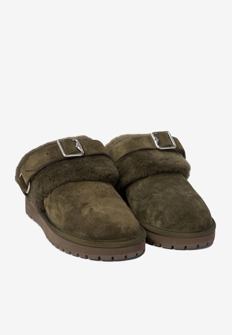 Burberry Chubby Suede and Shearling Slippers Green 8092527_70883