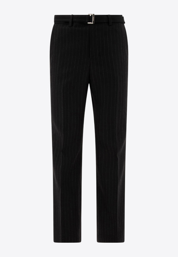 Sacai Pinstriped Wool Tailored Pants Black 24-03480M001_70889