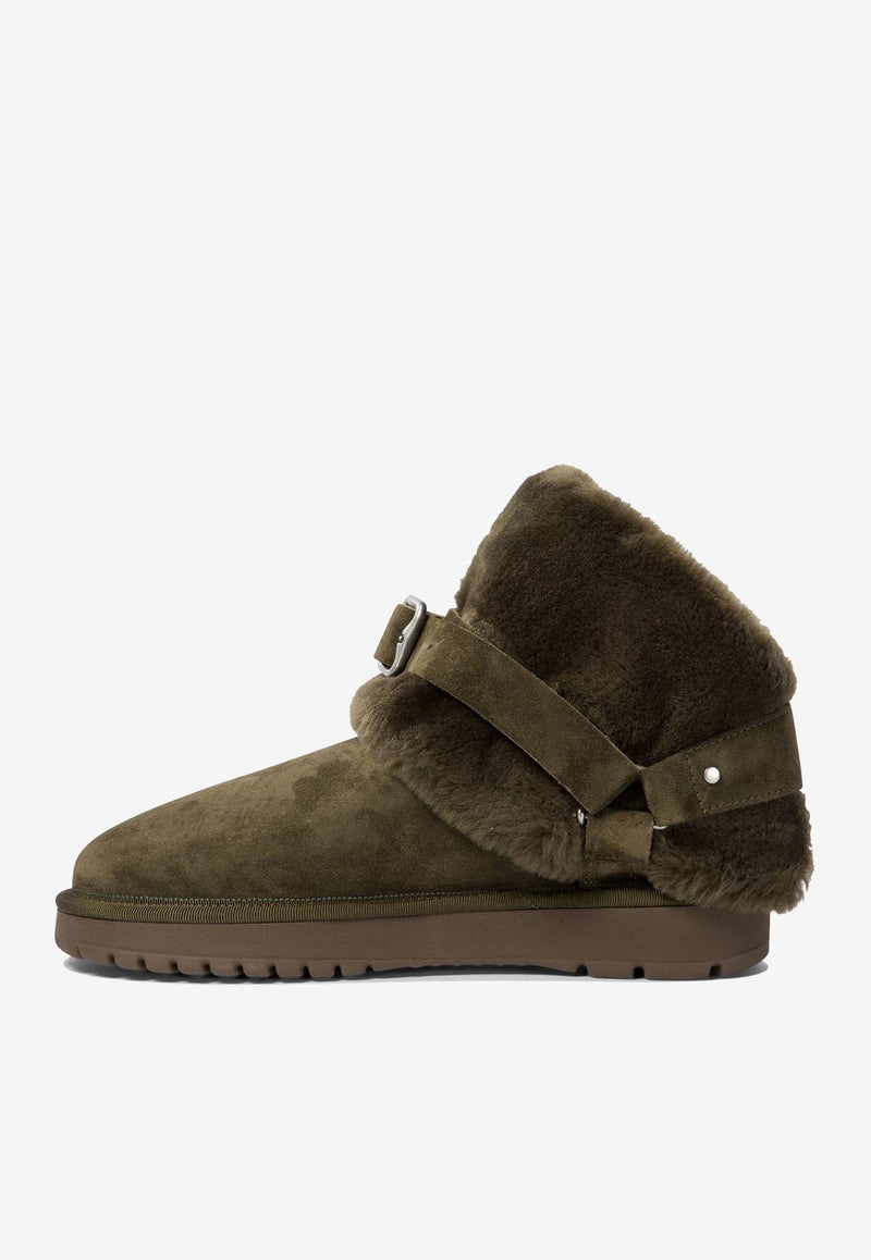 Burberry Chubby Buckled Shearling Ankle Boots Green 8092544_70917