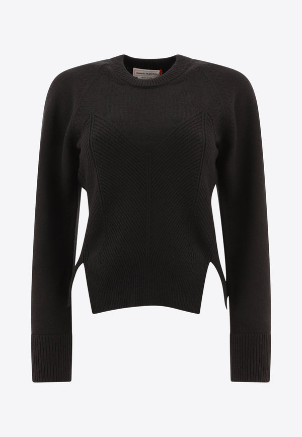 Alexander McQueen Chevron Corset Sweater in Wool 798349Q1BAP1000_70130 Black