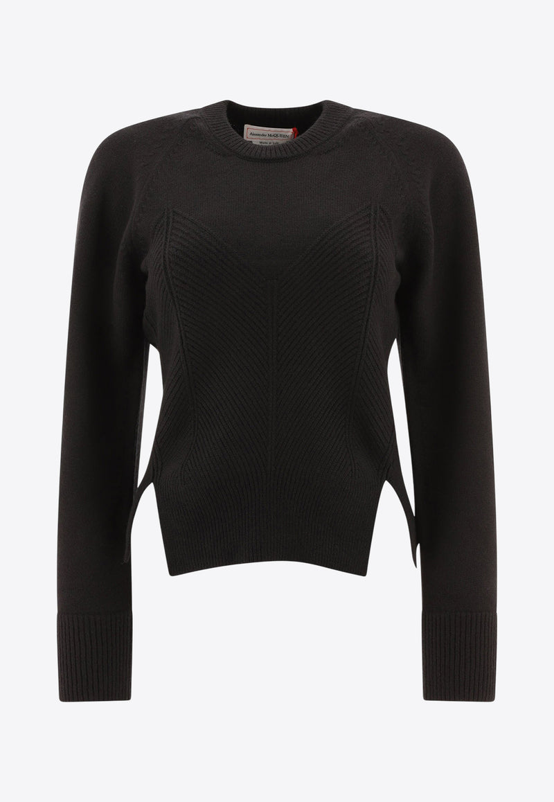 Alexander McQueen Chevron Corset Sweater in Wool 798349Q1BAP1000_70130 Black