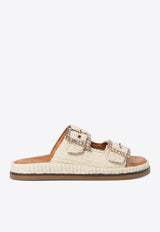 ALIBI Greta Crystal Buckle Raffia Sandals Pearl GRETARAFIAPEARL_70215