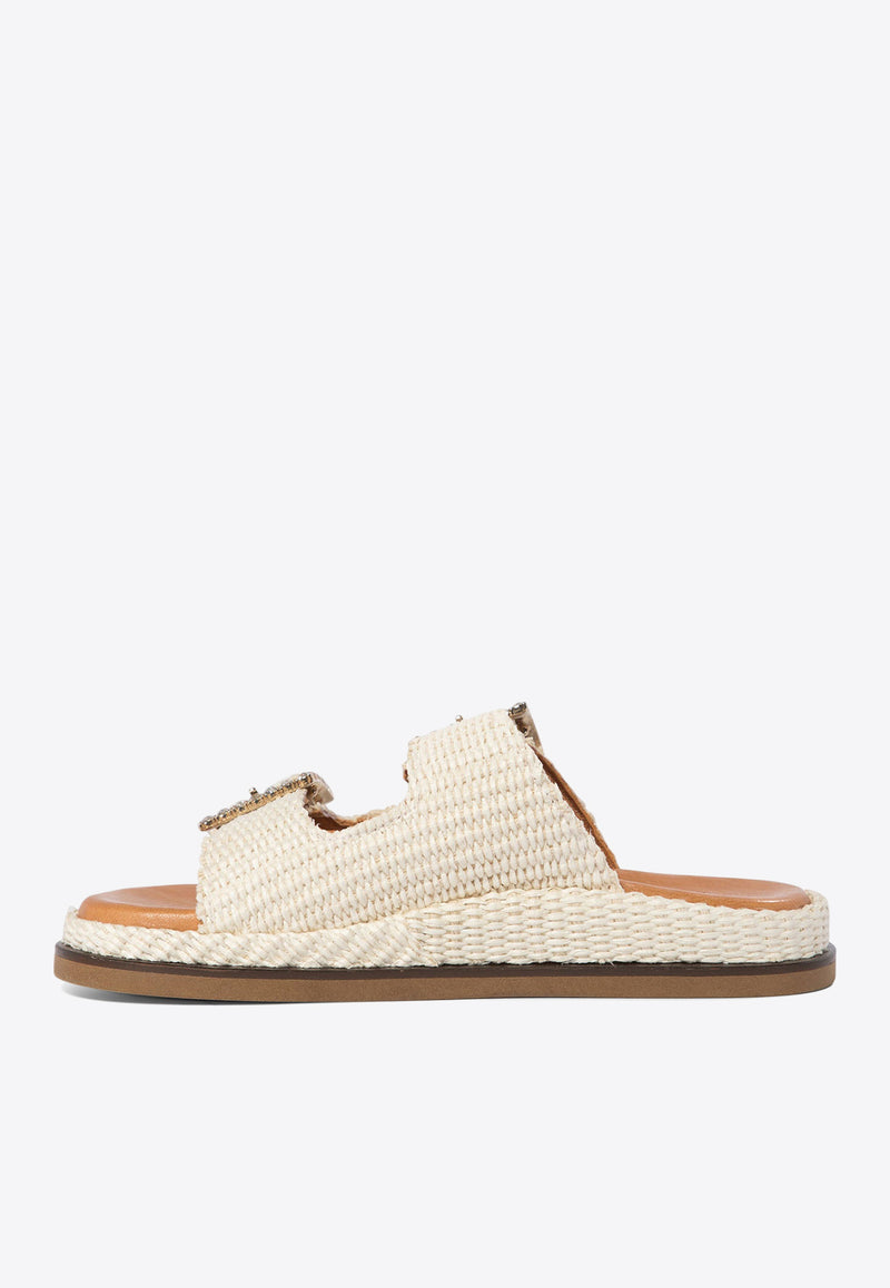 ALIBI Greta Crystal Buckle Raffia Sandals Pearl GRETARAFIAPEARL_70215