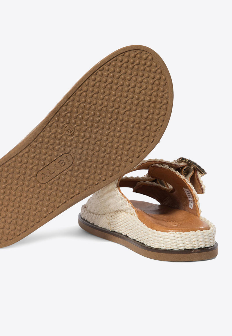 ALIBI Greta Crystal Buckle Raffia Sandals Pearl GRETARAFIAPEARL_70215