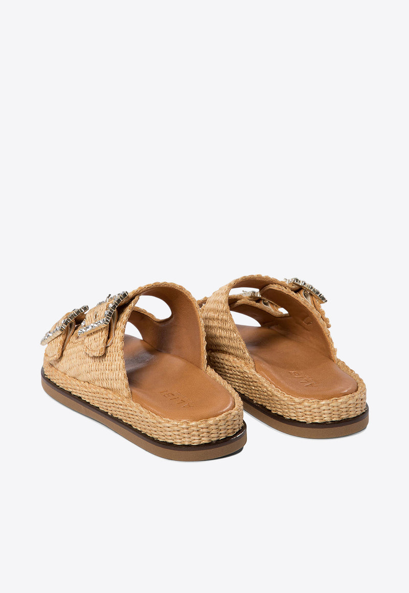 ALIBI Greta Crystal Buckle Raffia Sandals Beige GRETARAFIABEIGE_70217