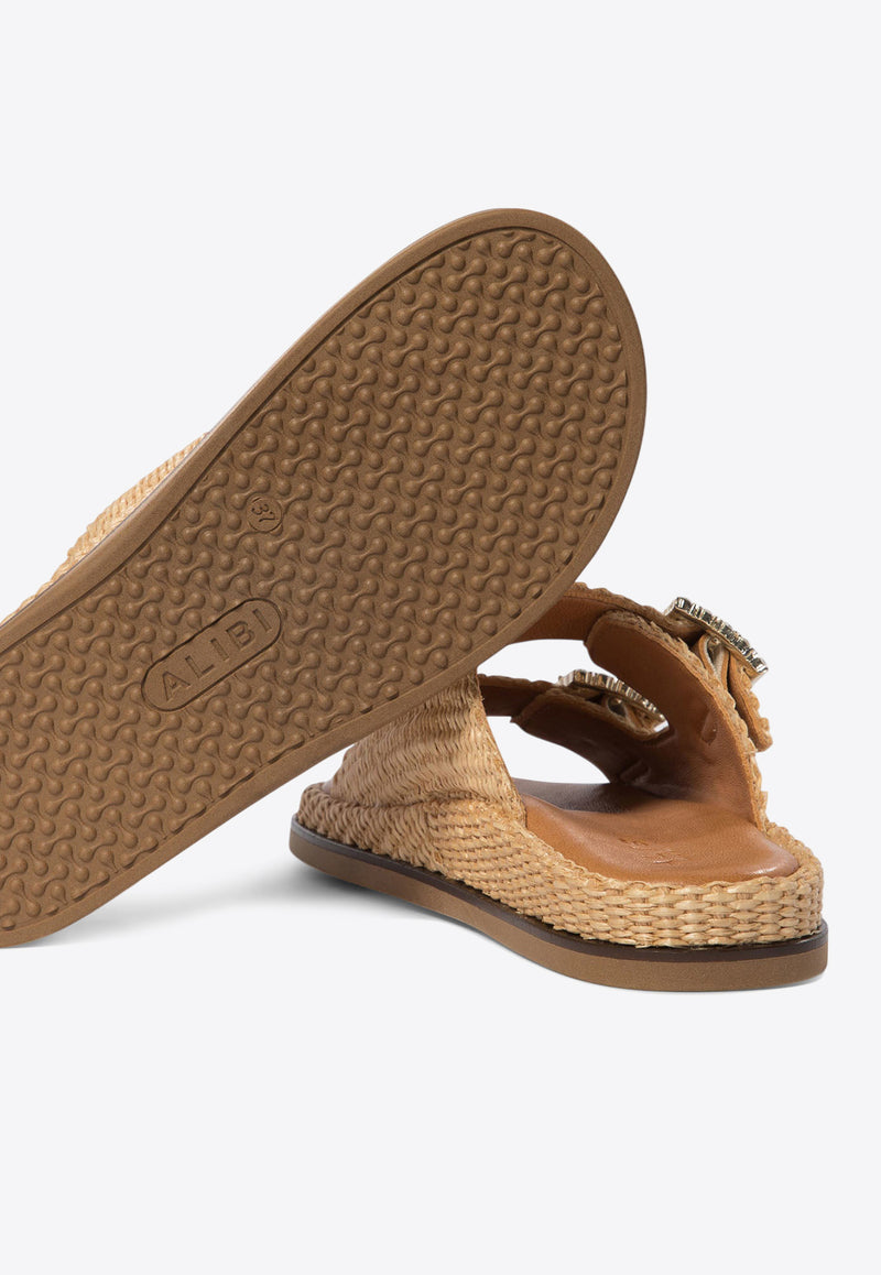 ALIBI Greta Crystal Buckle Raffia Sandals Beige GRETARAFIABEIGE_70217