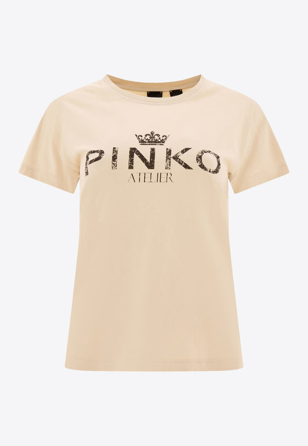PINKO Logo Print T-shirt Beige 100355A2A3C16_71179
