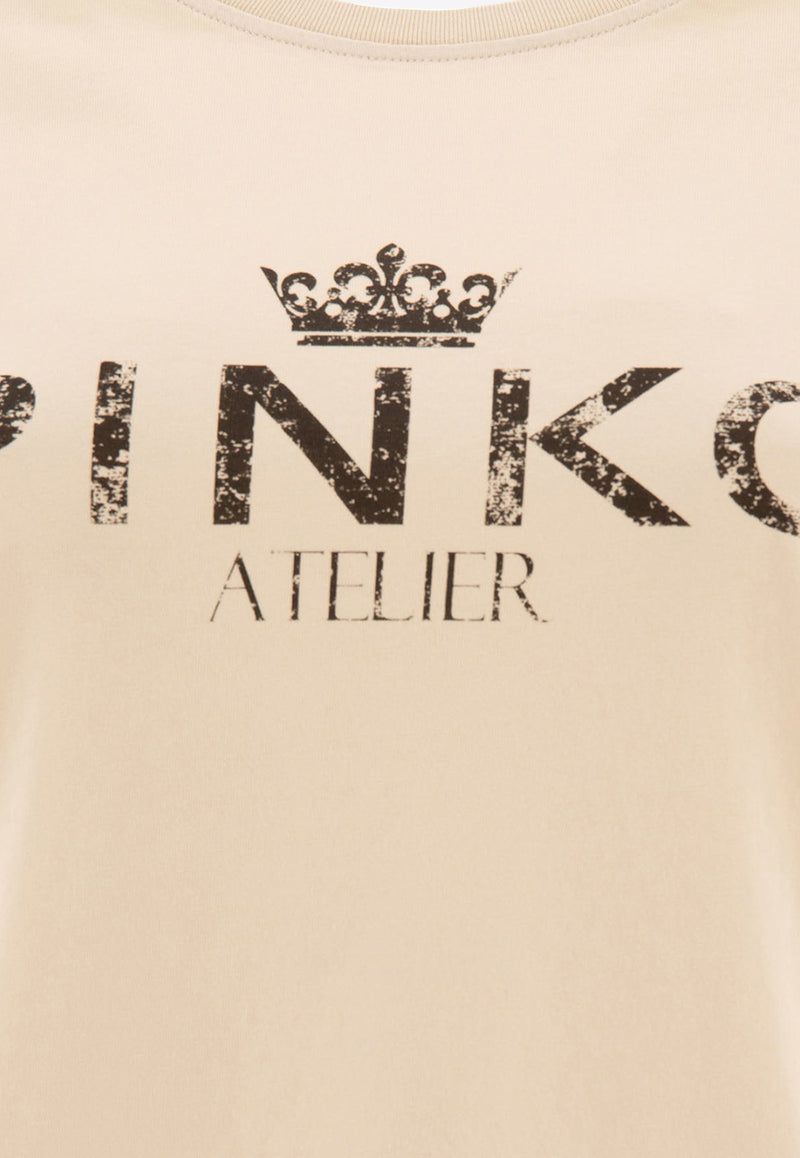 PINKO Logo Print T-shirt Beige 100355A2A3C16_71179