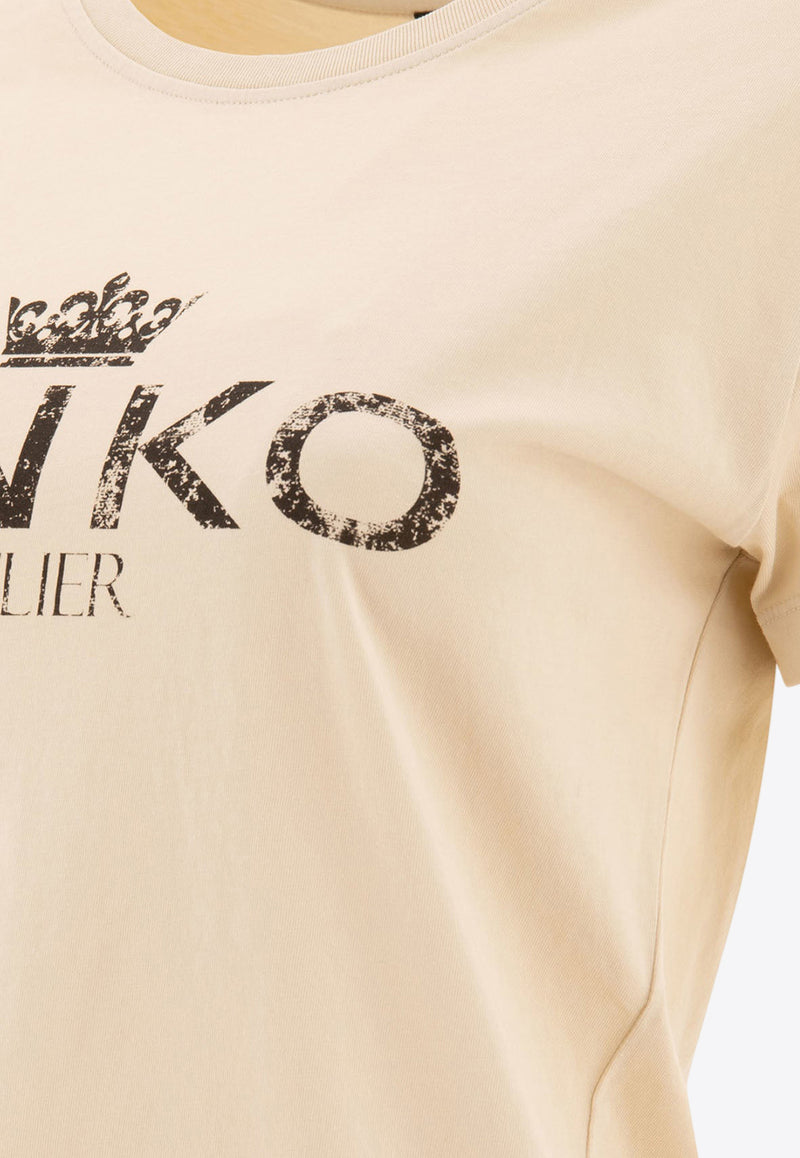 PINKO Logo Print T-shirt Beige 100355A2A3C16_71179