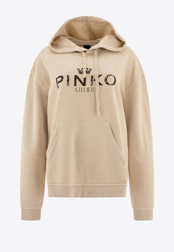 PINKO Logo Print Hooded Sweatshirt Beige 104388A27VC16_71256
