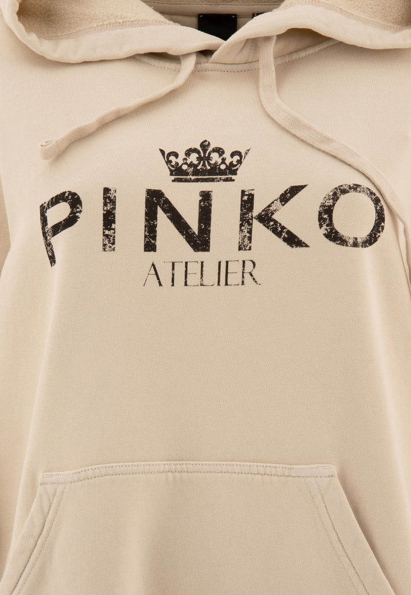 PINKO Logo Print Hooded Sweatshirt Beige 104388A27VC16_71256