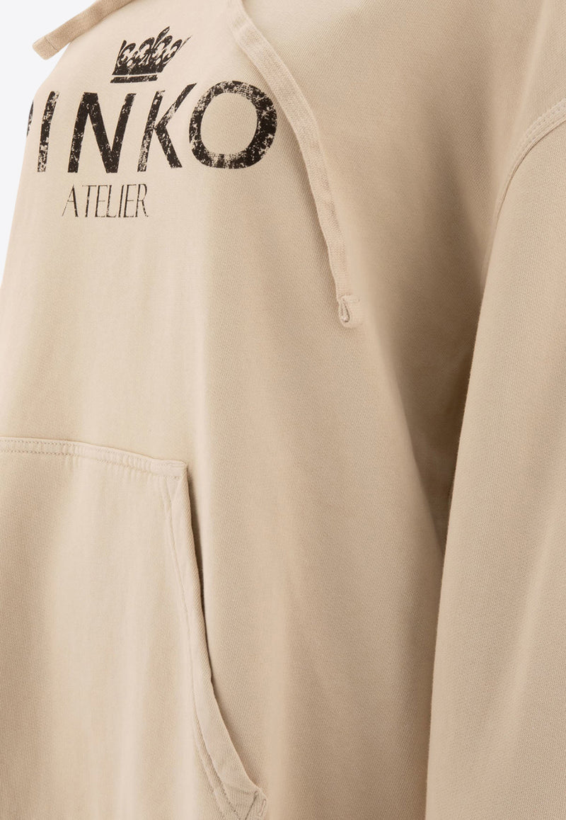 PINKO Logo Print Hooded Sweatshirt Beige 104388A27VC16_71256