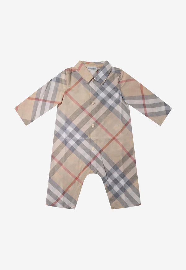 Burberry Kids Baby Girls All-Over Check Onesie Beige 8092758_71404