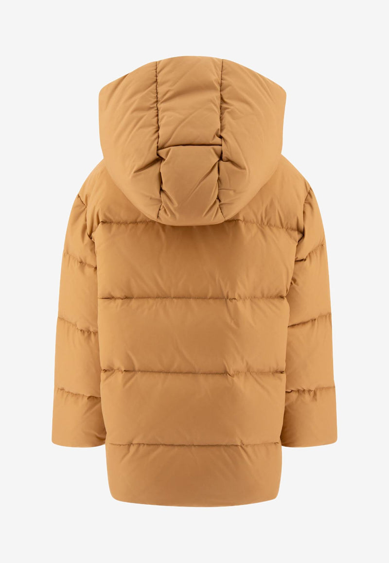 Fendi Kids Boys Logo Patch Down Jacket Beige JUA176AS56F1F4G_71546