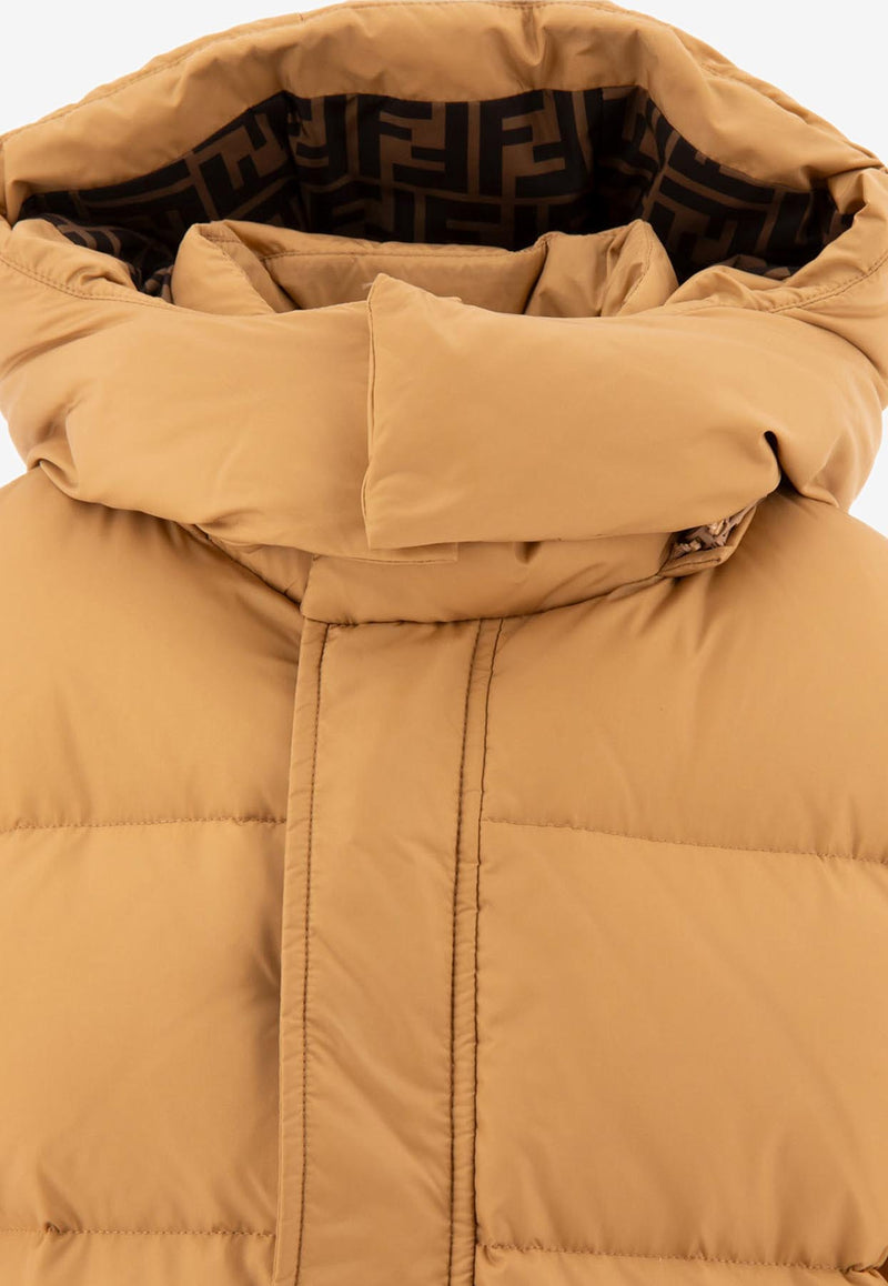 Fendi Kids Boys Logo Patch Down Jacket Beige JUA176AS56F1F4G_71546