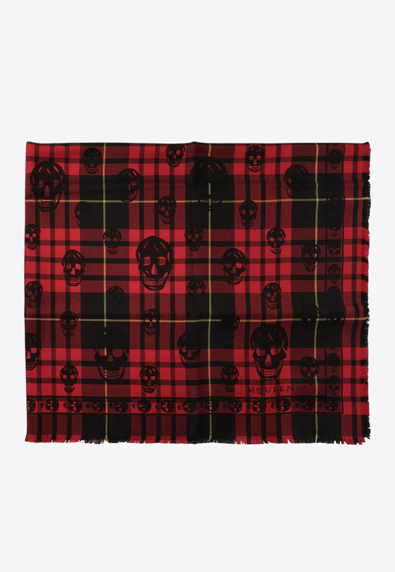 Alexander McQueen Tartan Skull Wool Scarf 4294124200Q6460_72395 Red