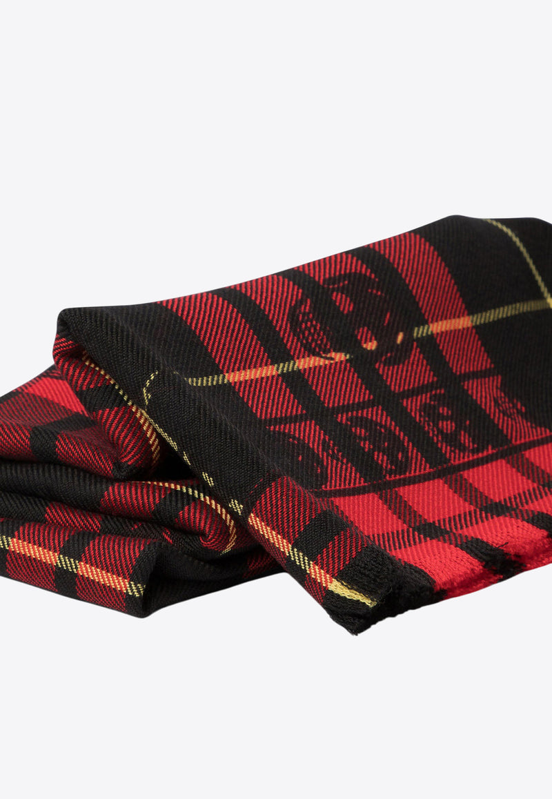 Alexander McQueen Tartan Skull Wool Scarf 4294124200Q6460_72395 Red