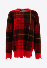 Alexander McQueen Tartan Distressed Sweater 807292Q1BBC6130_72528 Red