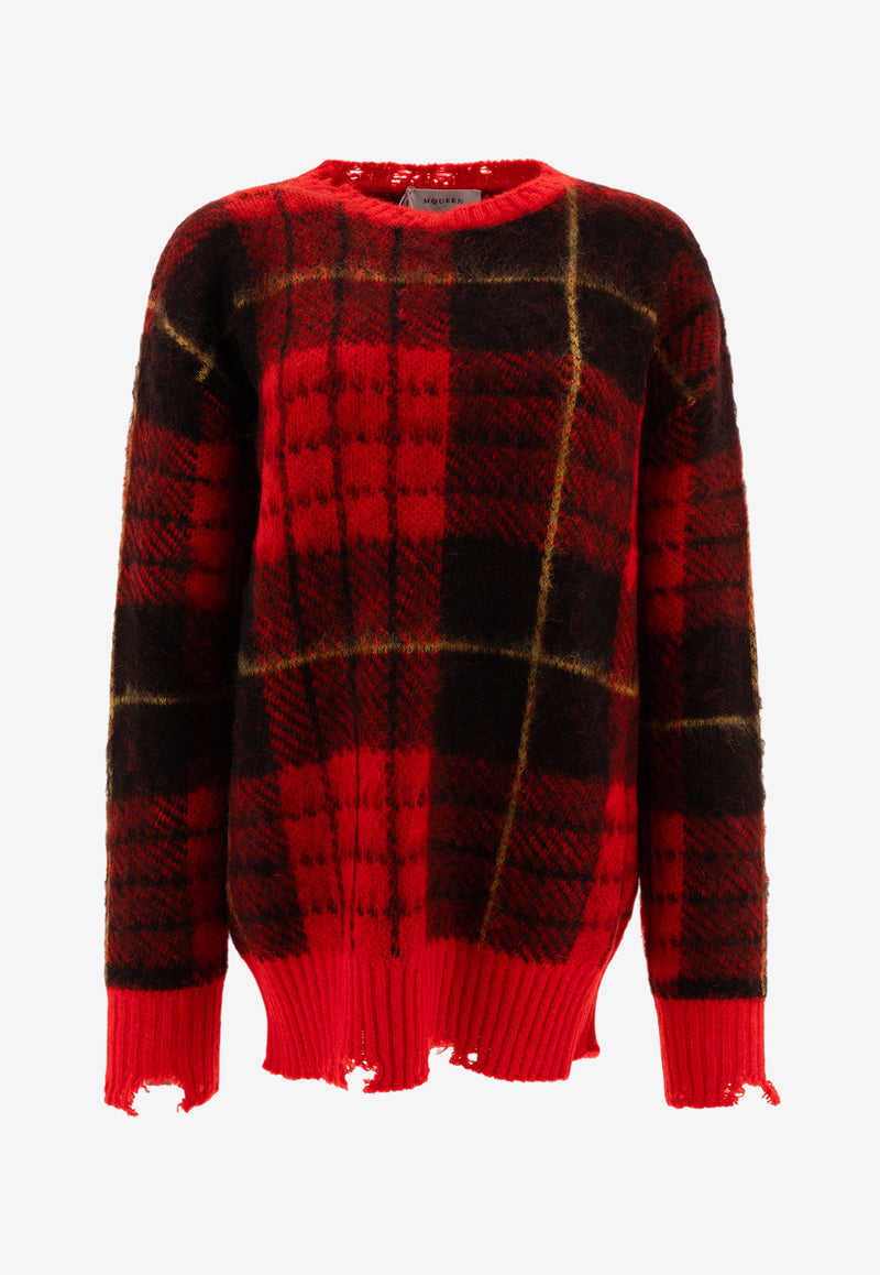 Alexander McQueen Tartan Distressed Sweater 807292Q1BBC6130_72528 Red