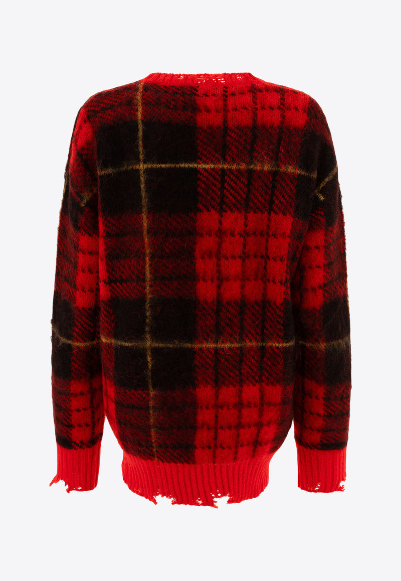 Alexander McQueen Tartan Distressed Sweater 807292Q1BBC6130_72528 Red