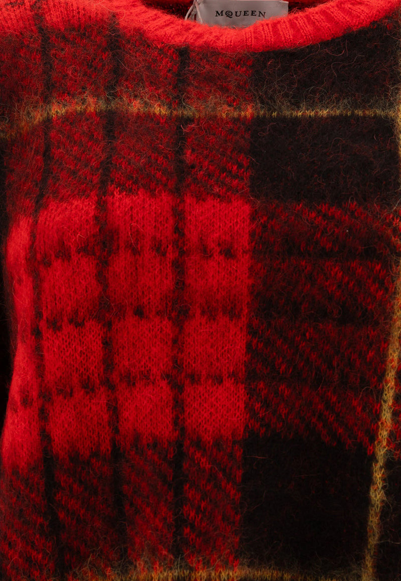 Alexander McQueen Tartan Distressed Sweater 807292Q1BBC6130_72528 Red