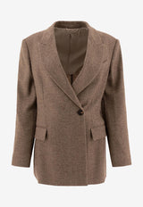 Brunello Cucinelli Chevron Wool Double-Breasted Blazer Brown MB1317163C001_72493