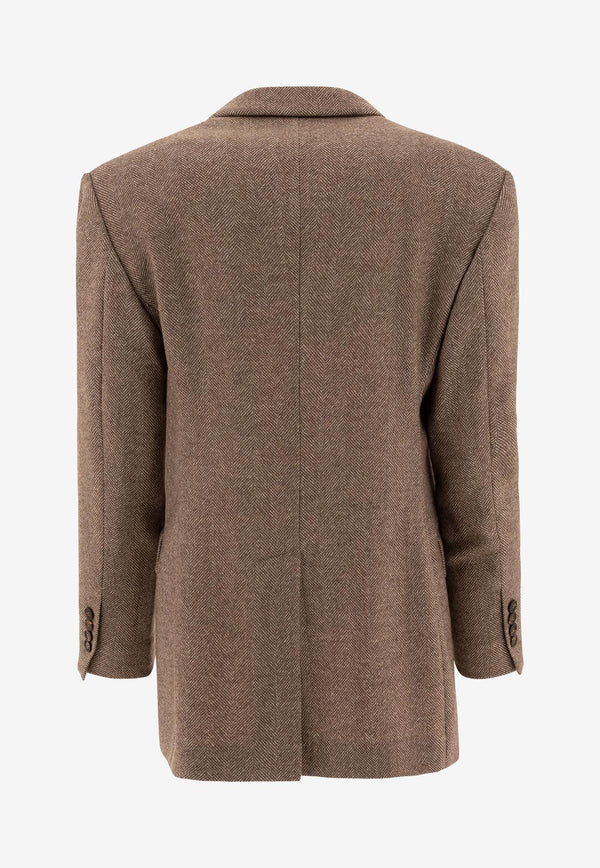 Brunello Cucinelli Chevron Wool Double-Breasted Blazer Brown MB1317163C001_72493