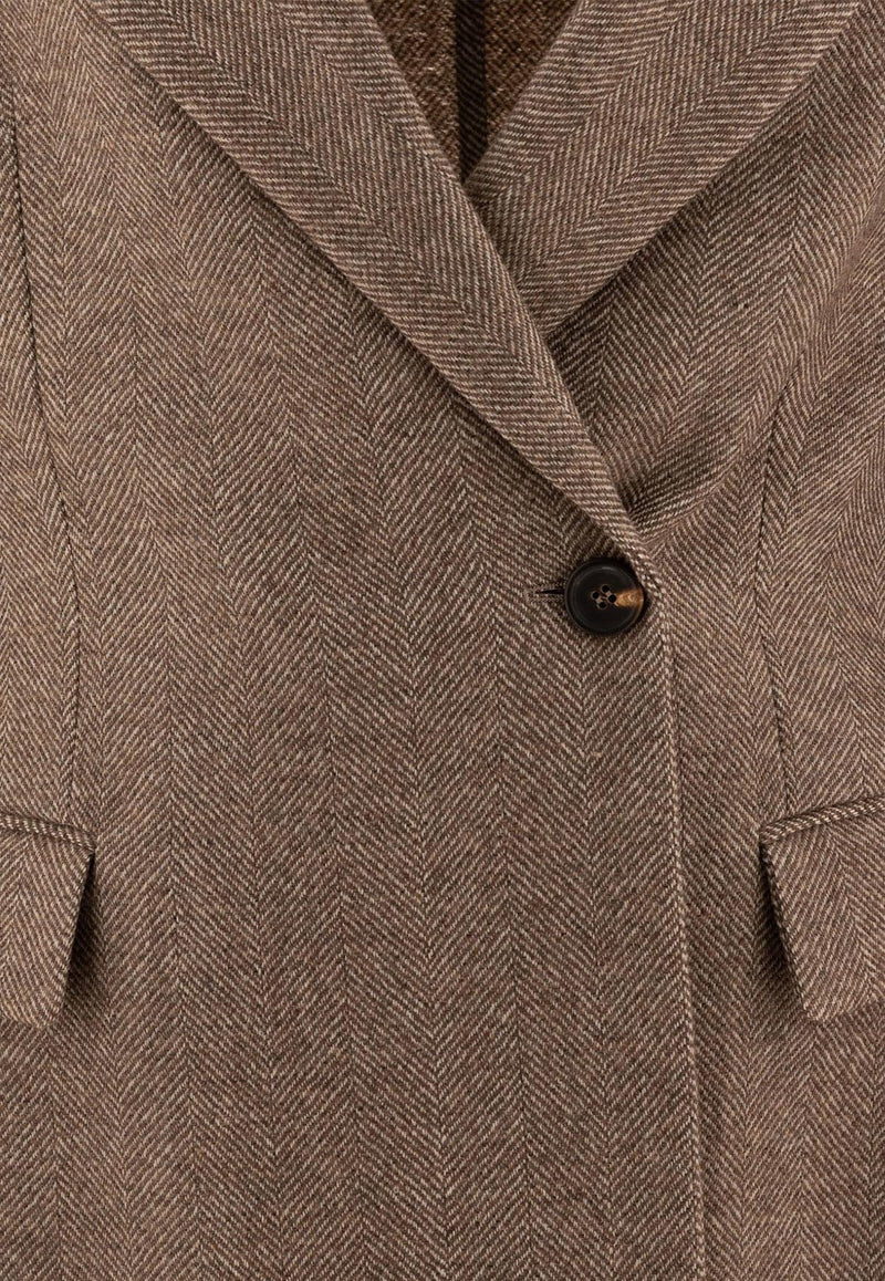 Brunello Cucinelli Chevron Wool Double-Breasted Blazer Brown MB1317163C001_72493