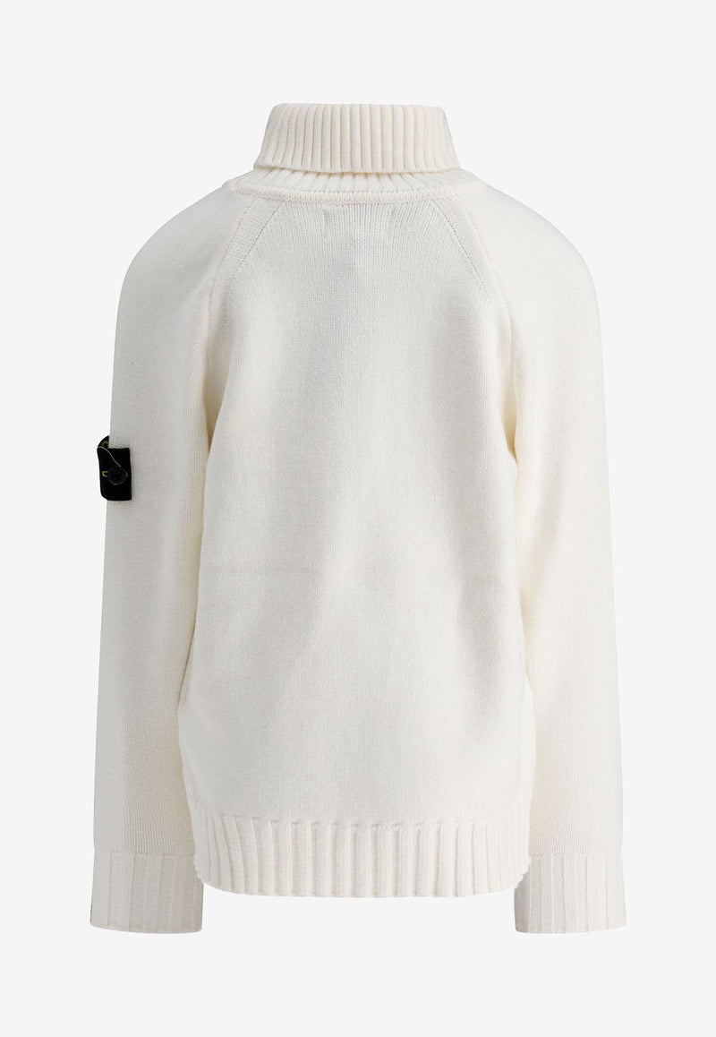 Stone Island Junior Boys Compass Patch Turtleneck Sweater White 8116504A2V0099_72978