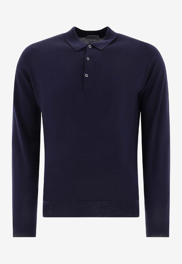 John Smedley Belper Long-Sleeved Polo T-shirt Blue BELPERMIDNIGHT_73136
