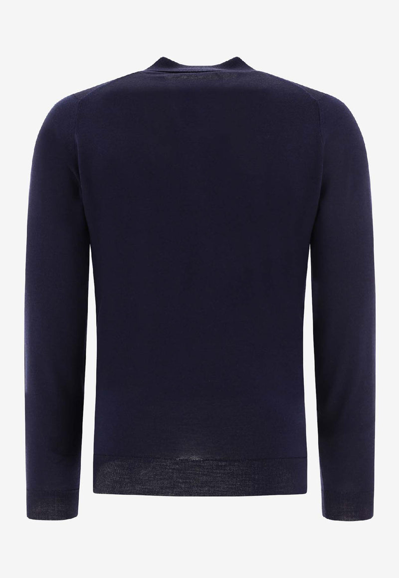 John Smedley Belper Long-Sleeved Polo T-shirt Blue BELPERMIDNIGHT_73136