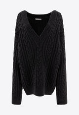 Cecilie Bahnsen Alia Cable Knit V-neck Sweater  Gray 3.24KNI51005ALIA JUMPER CHARCOAL GREY_73498