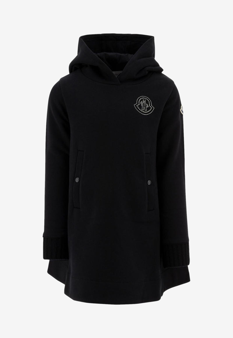 Moncler Kids Girls Logo Embroidered Hoodie Dress Black 8I00008-899PS999_73630