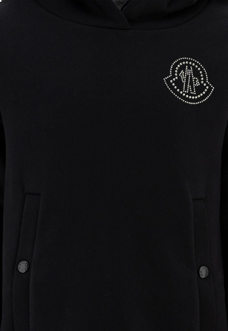 Moncler Kids Girls Logo Embroidered Hoodie Dress Black 8I00008-899PS999_73630