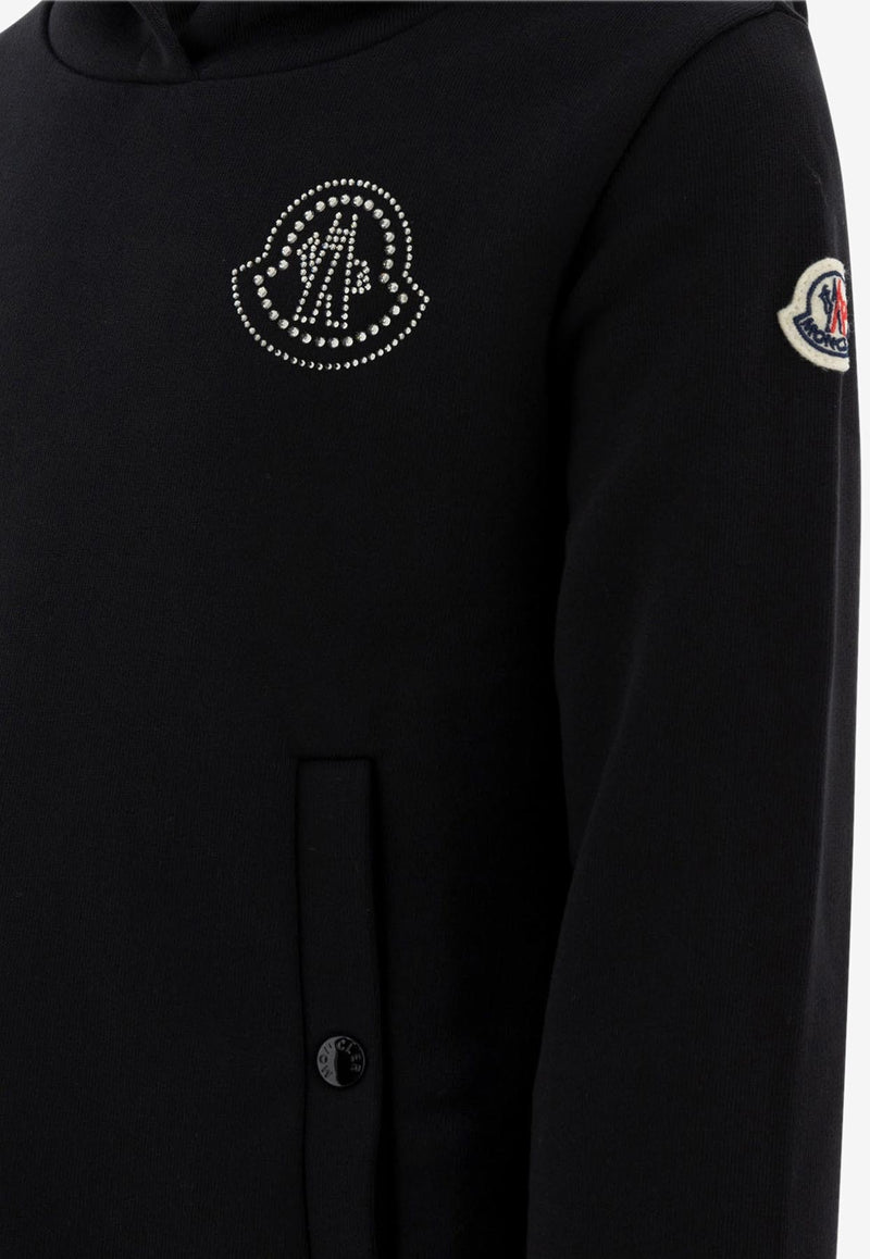 Moncler Kids Girls Logo Embroidered Hoodie Dress Black 8I00008-899PS999_73630