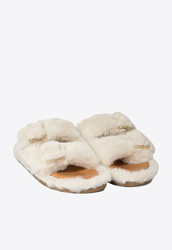 ALIBI Greta Faux Fur Flat Sandals Ivory GRETAECO FURIVORY_73725