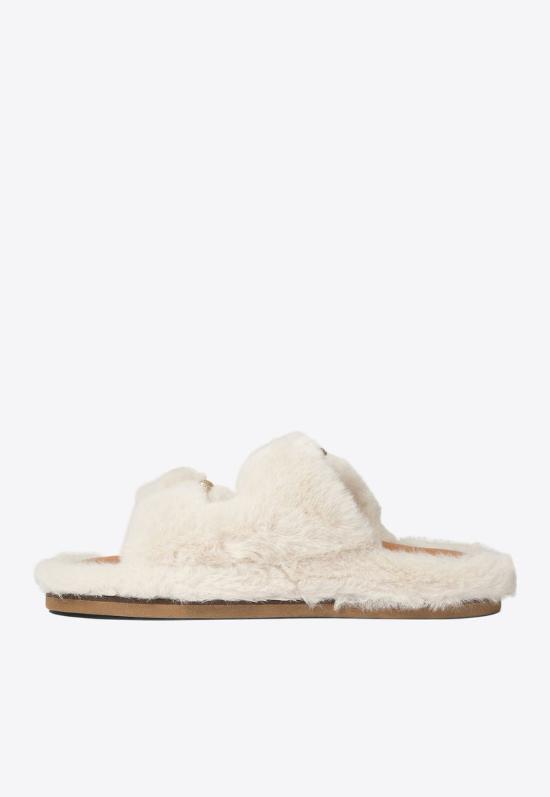 ALIBI Greta Faux Fur Flat Sandals Ivory GRETAECO FURIVORY_73725