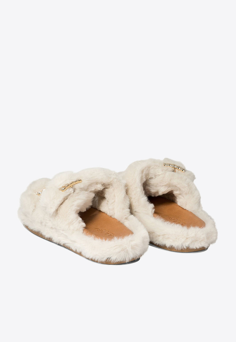 ALIBI Greta Faux Fur Flat Sandals Ivory GRETAECO FURIVORY_73725