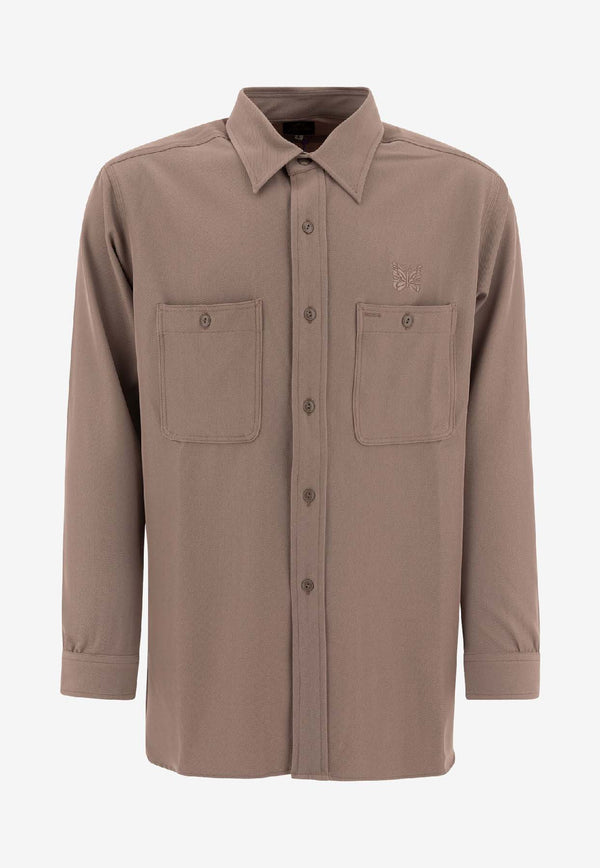 Needles Logo-Embroidered Button Shirt Brown PU213A-TAUPE_74195